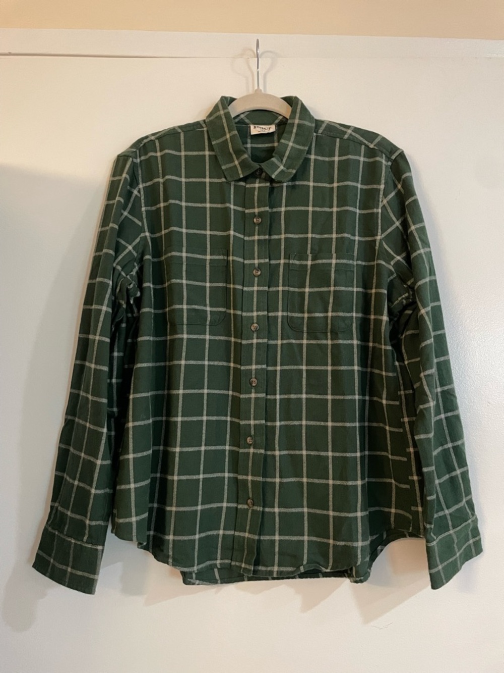 Pact Organic Cotton Green Windowpane Plain Flannel Button-Up Shirt